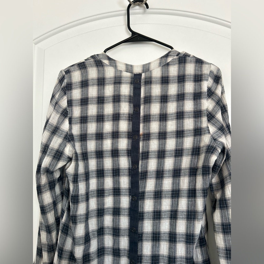 Free People Plaid Babydoll Button-Up Long Sleeve Shirt Size L boho cottagecore - Picture 5 of 11